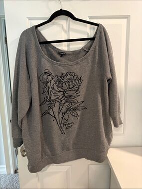 torrid Gray Floral Scoop-Neck Sweatshirt